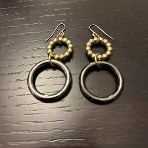 Gold Beaded & Black Hoop Dangle Earrings - Women's Jewelry